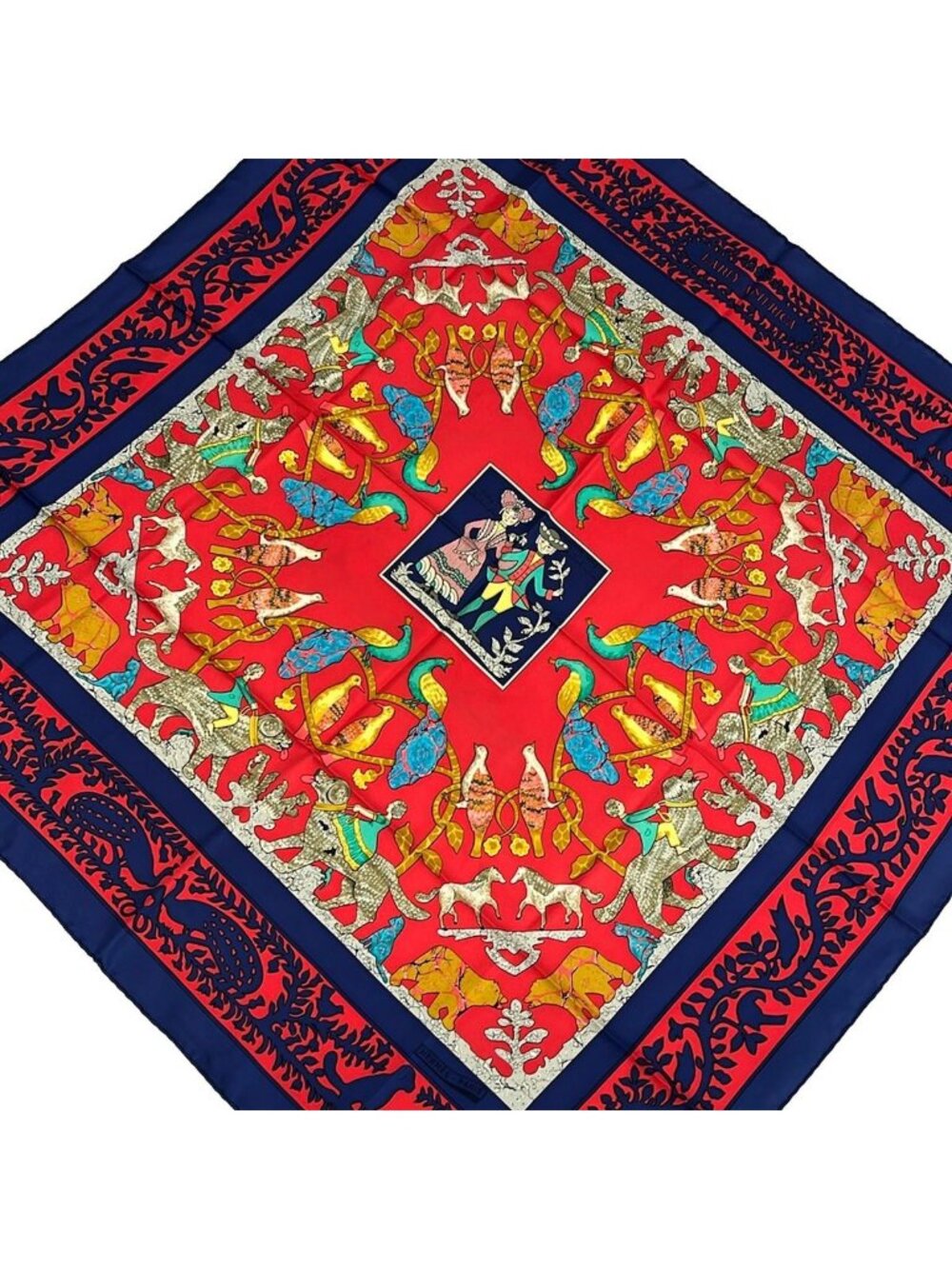 Hermes Scarf Carre 90 Red Navy Multi Early America